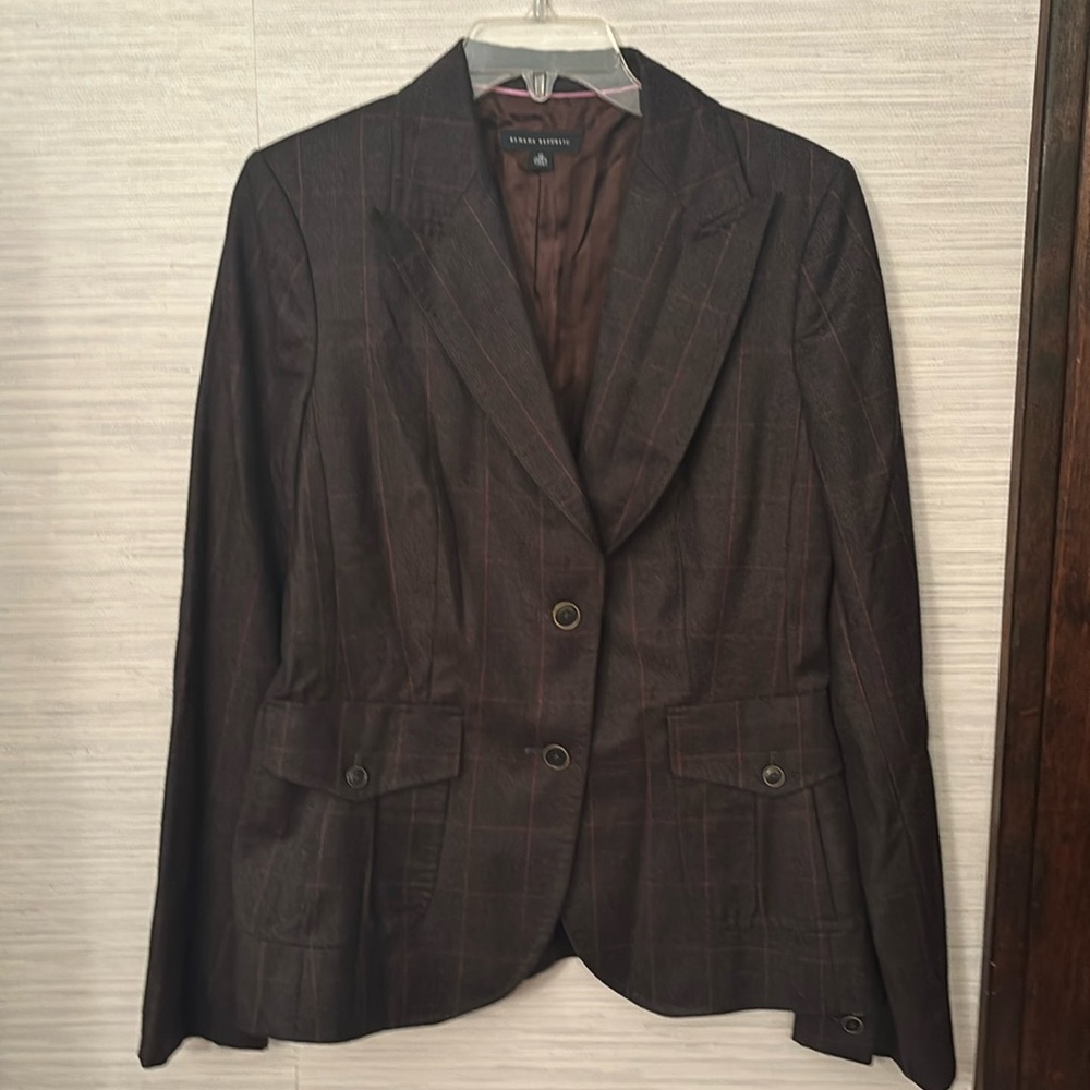 Banana Republic dark gray with pink fitted blazer with pockets